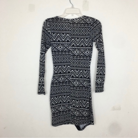 Tribal Print Asymmetrical Black and White Sweater Dress - Picture 2 of 3